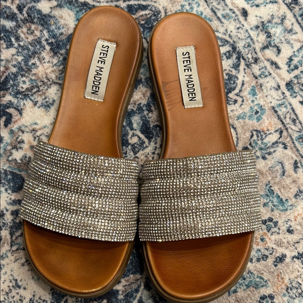 Steve Madden Rhinestone Embellished Tan Sandals